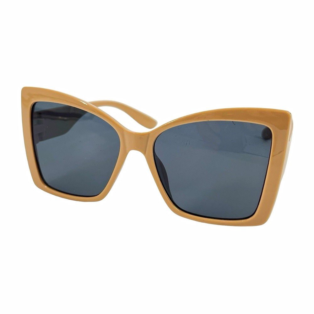 Womens Square Cat Eye Sunglasses Beige Plastic Frame Black Tinted Lens